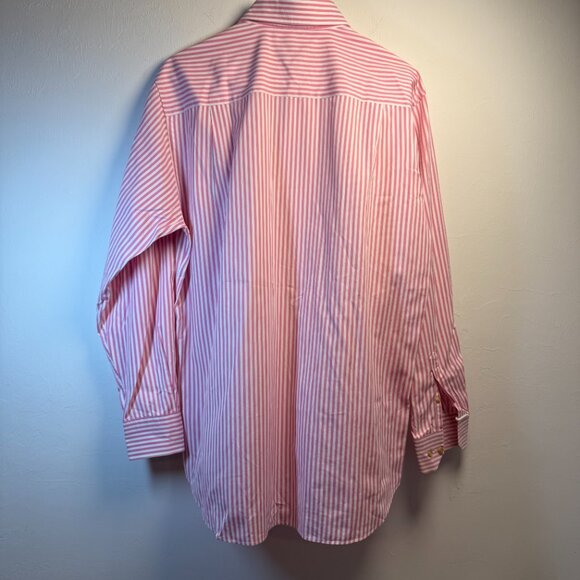 David Donahue Luxury Pink Stripe Cotton Shirt, Size M, Classic Fit - Picture 6 of 12